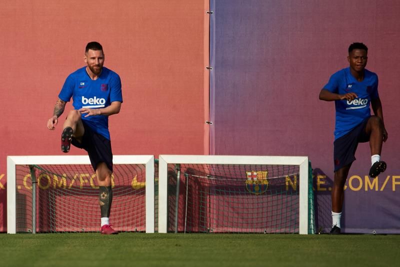 Messi y Ansu Fati durante un entrenamiento del Barca.