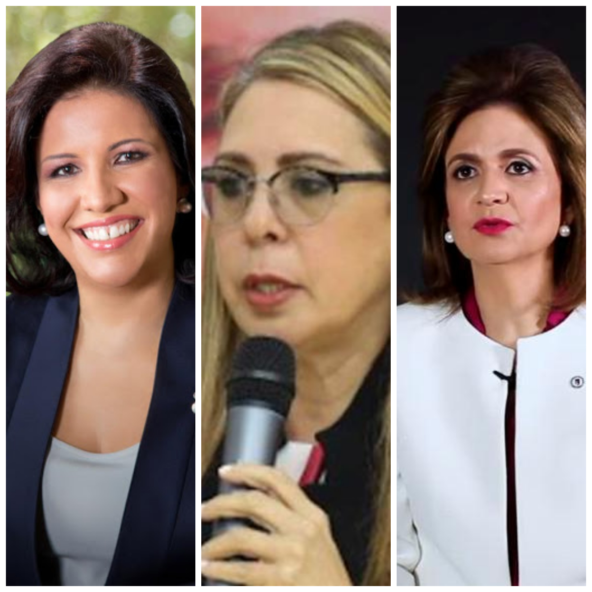 Collage de las tres candidatas: Margarita Cedeño (izq., PLD), Sergia Elena de Seliman (centro, FP) y Raquel Peña (der., PRM)