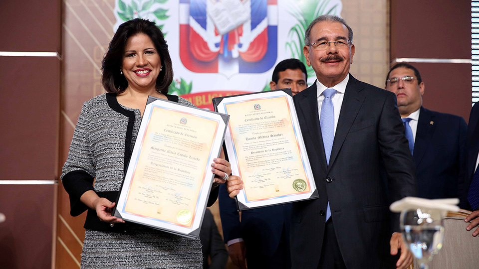 Presidente y vicepresidenta de la República, Danilo Medina y Margarita Cedeño.