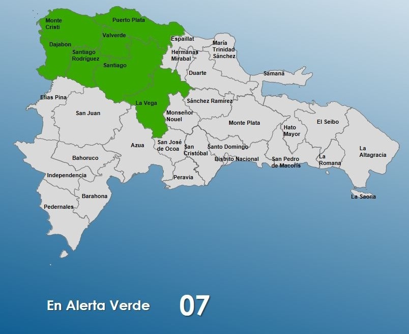 COE aumenta a 7 las provincias en alerta verde por vaguada