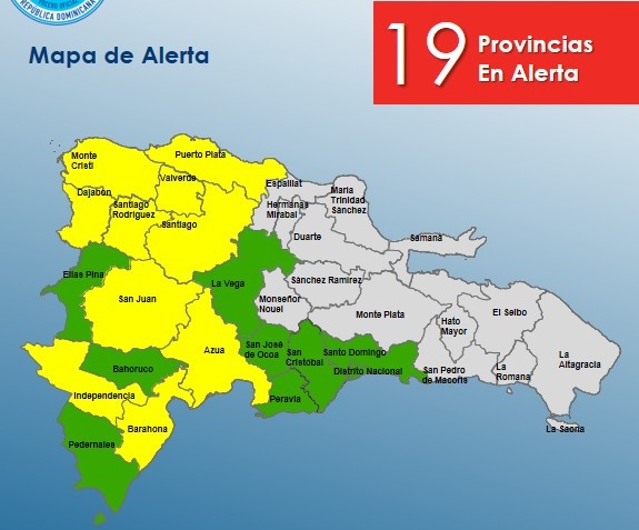 COE disminuye a 10 las provincias en alerta amarilla por Vaguada