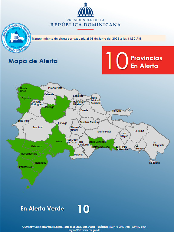 Coe Mantiene 10 Provincias En Alerta Verde N Digital