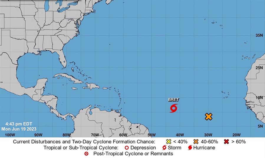 La tormenta tropical Bret avanza sobre el Atlántico; puede volverse huracán en dos días
