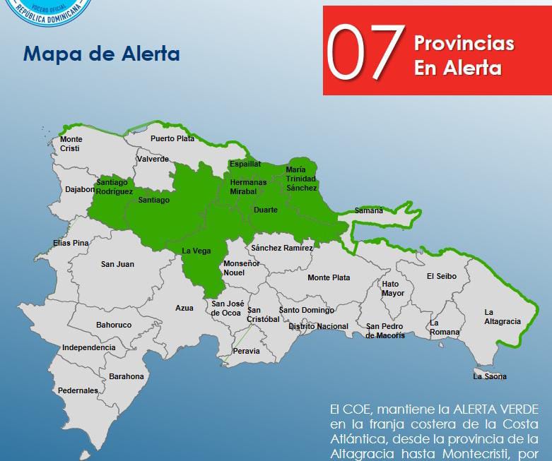 COE eleva a 7 las provincias en alerta verde por vaguada