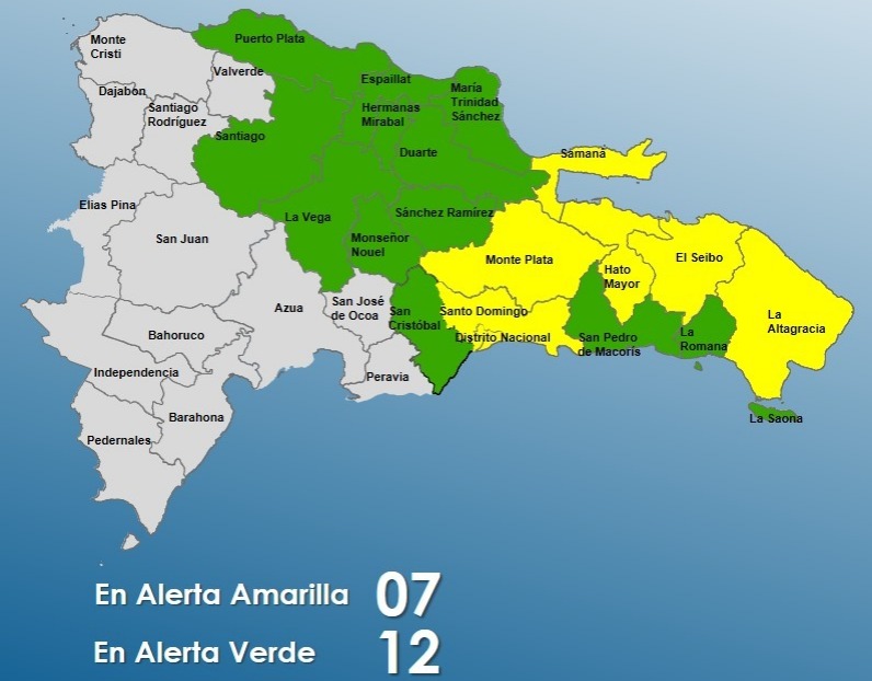COE aumenta a 7 las provincias en alerta amarilla por vaguada
