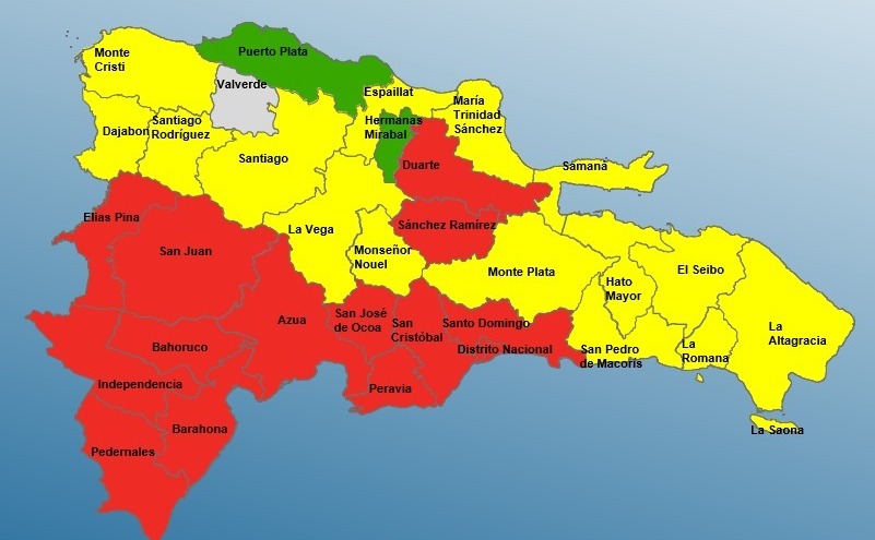 COE aumenta a 15 las provincias en alerta amarilla; 14 en rojo