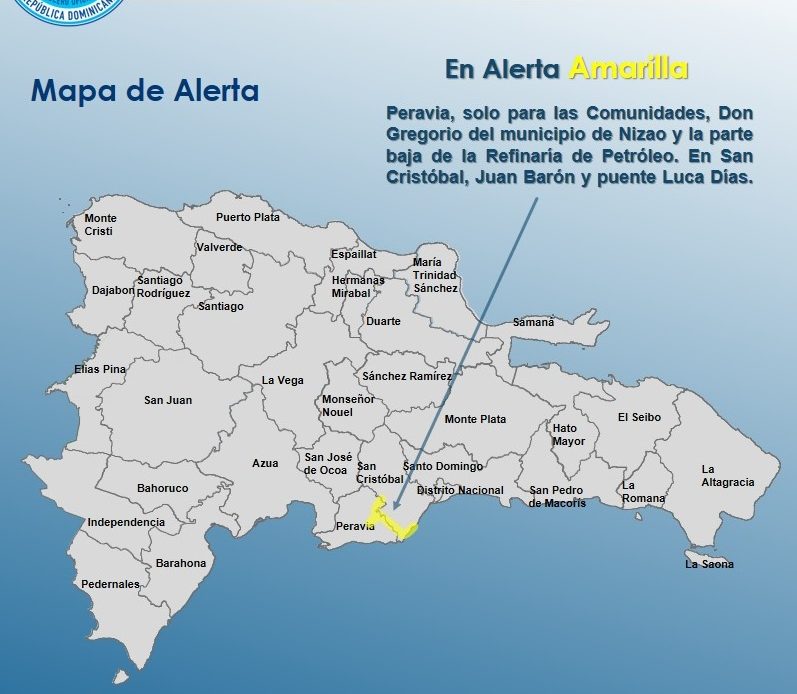 Coe emite alerta amarilla para  Peravia y San Cristóbal