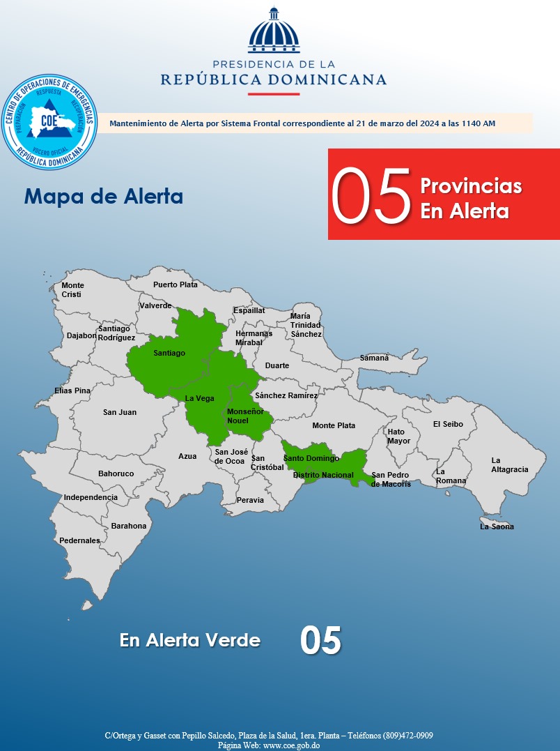 COE mantiene alertas meteorológicas para cinco provincias por lluvias