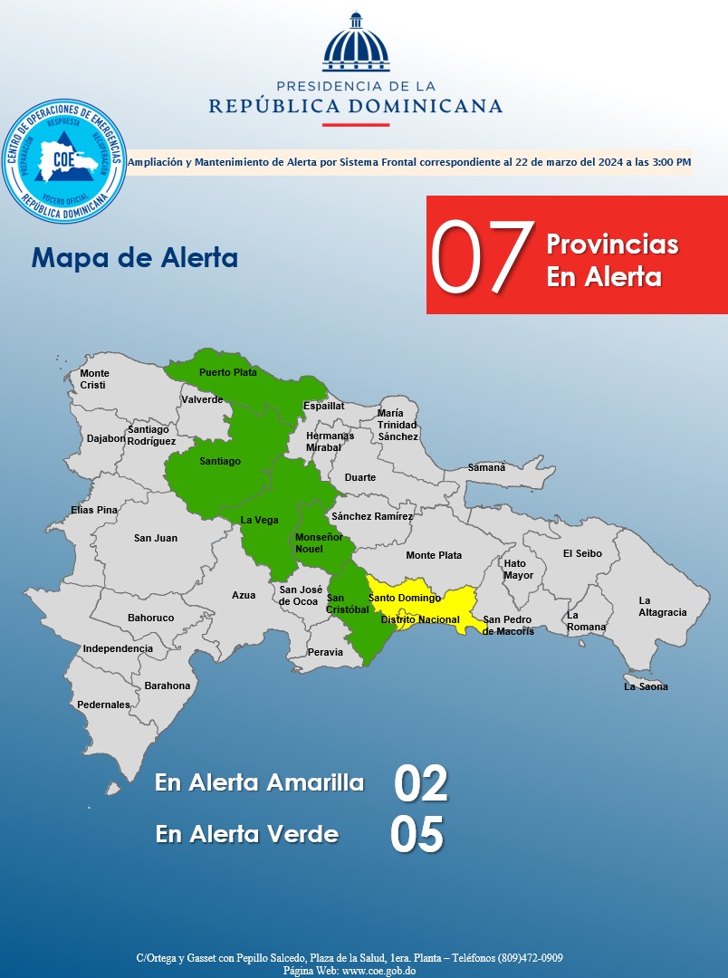 COE eleva a siete provincias en alerta por lluvias