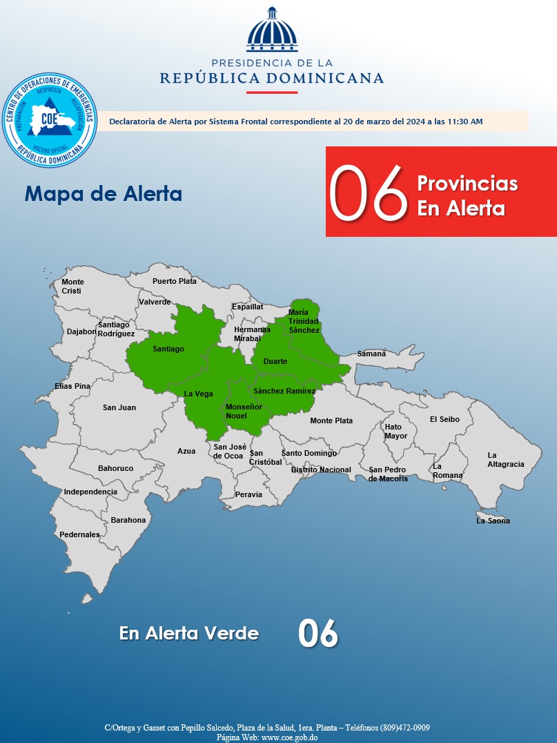 COE emite alerta verde para seis provincias por lluvias