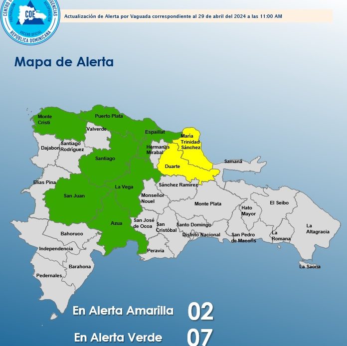 COE coloca 9 Provincias bajo alerta por lluvias en RD