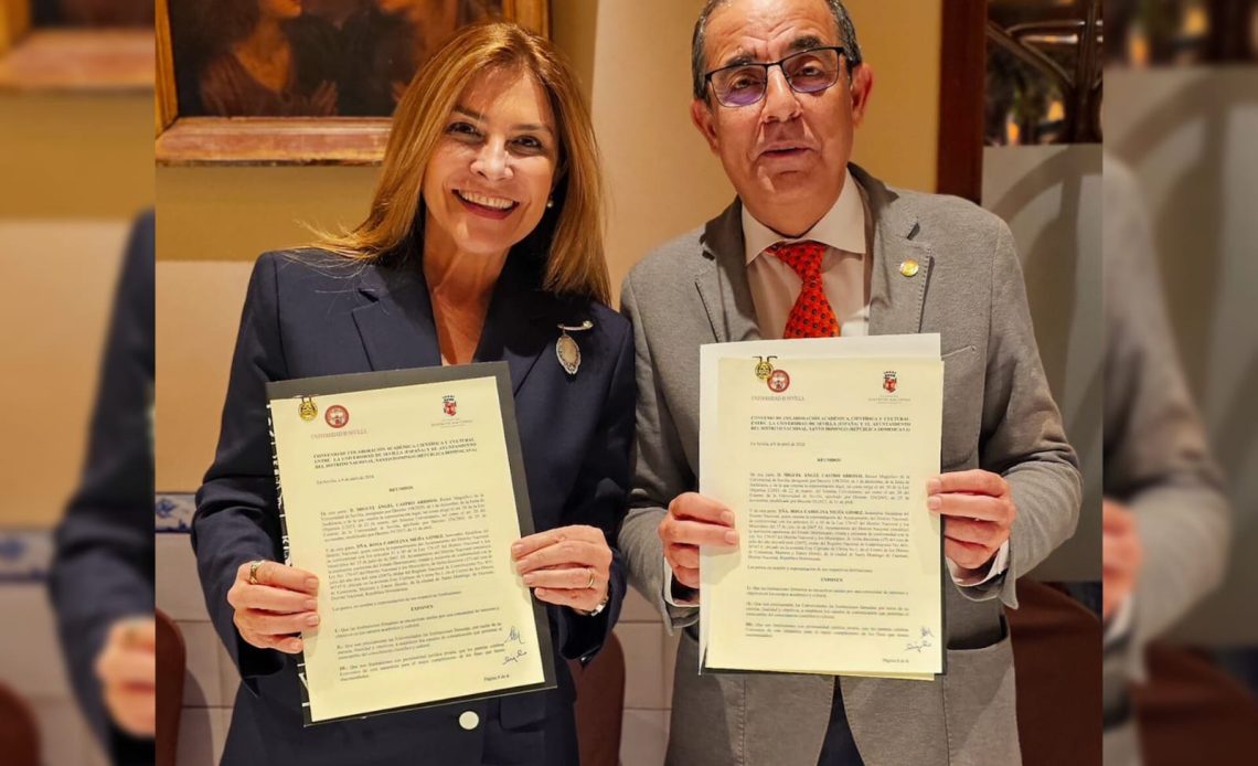 Carolina Mejía y rector Universidad de Sevilla firman acuerdo para impulsar desarrollo académico y cultural