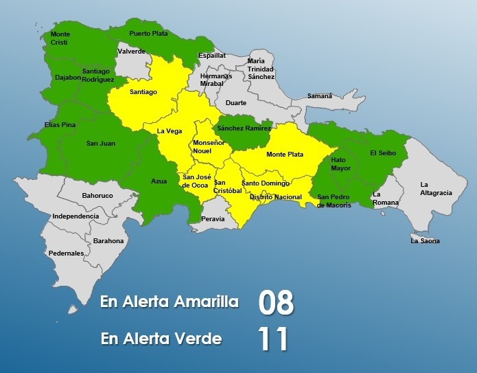 COE eleva a 8 las provincias en alerta amarilla por vaguada