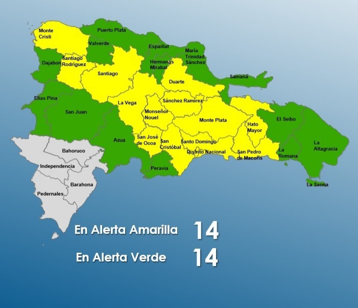 14 provincias alerta amarilla y 14 en verde por vaguada