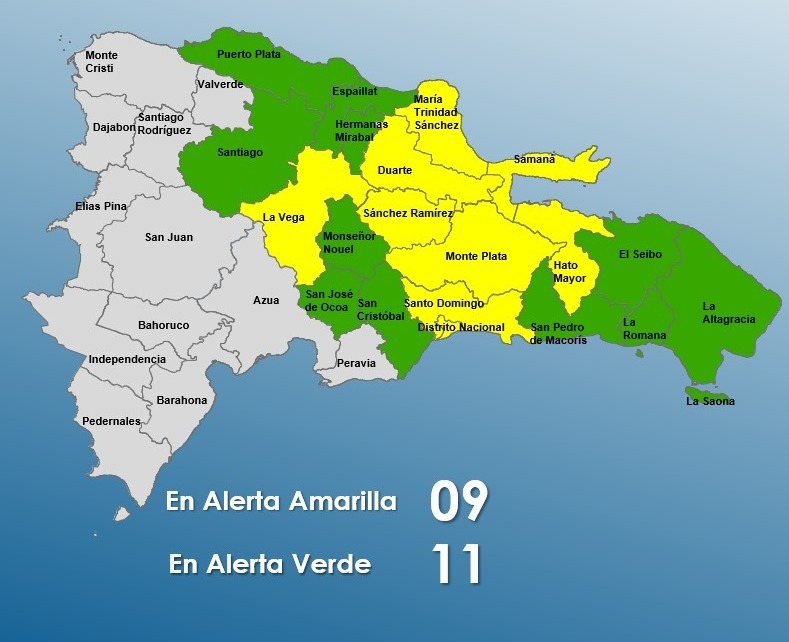 COE eleva a 9 las provincias en alerta amarilla por aguaceros