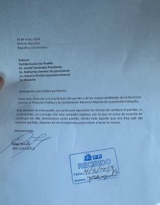 Carta de renuncia de Elias Serulle