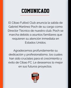 Gabriel Martínez Poch sale de la dirección de Cibao Futbol Club 