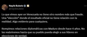 Bukele dice no reabrirá relaciones diplomáticas con Maduro "hasta que su pueblo pueda elegir a sus líderes"
