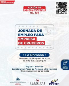 Ministerio de Trabajo anuncia jornada de empleo para empresa de cruceros, en La Romana