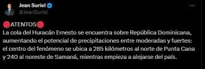 Jean Suriel pronostica incremento de precipitaciones en RD por llegada de Ernesto al país
