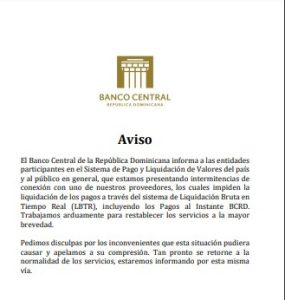 Banco Central dice sistema LBTR presenta intermitencias de conexión