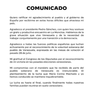 Comunicado de Edmundo González./