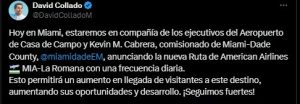 Ministro de Turismo se reúne con ejecutivos para anunciar nueva ruta de American Airlines