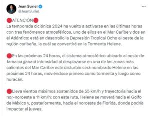 Jean Suriel dice se reactiva la temporada ciclónica con tres fenómenos atmosféricos