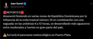 Se esperan más aguaceros en las próximas 6 a 12 horas por onda tropical #35