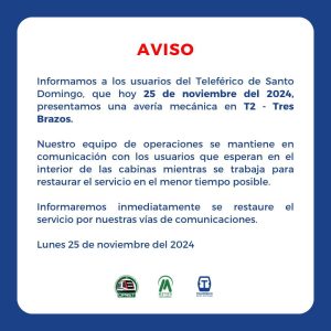 Teleférico presenta avería mecánica en la T2-Tres Brazos