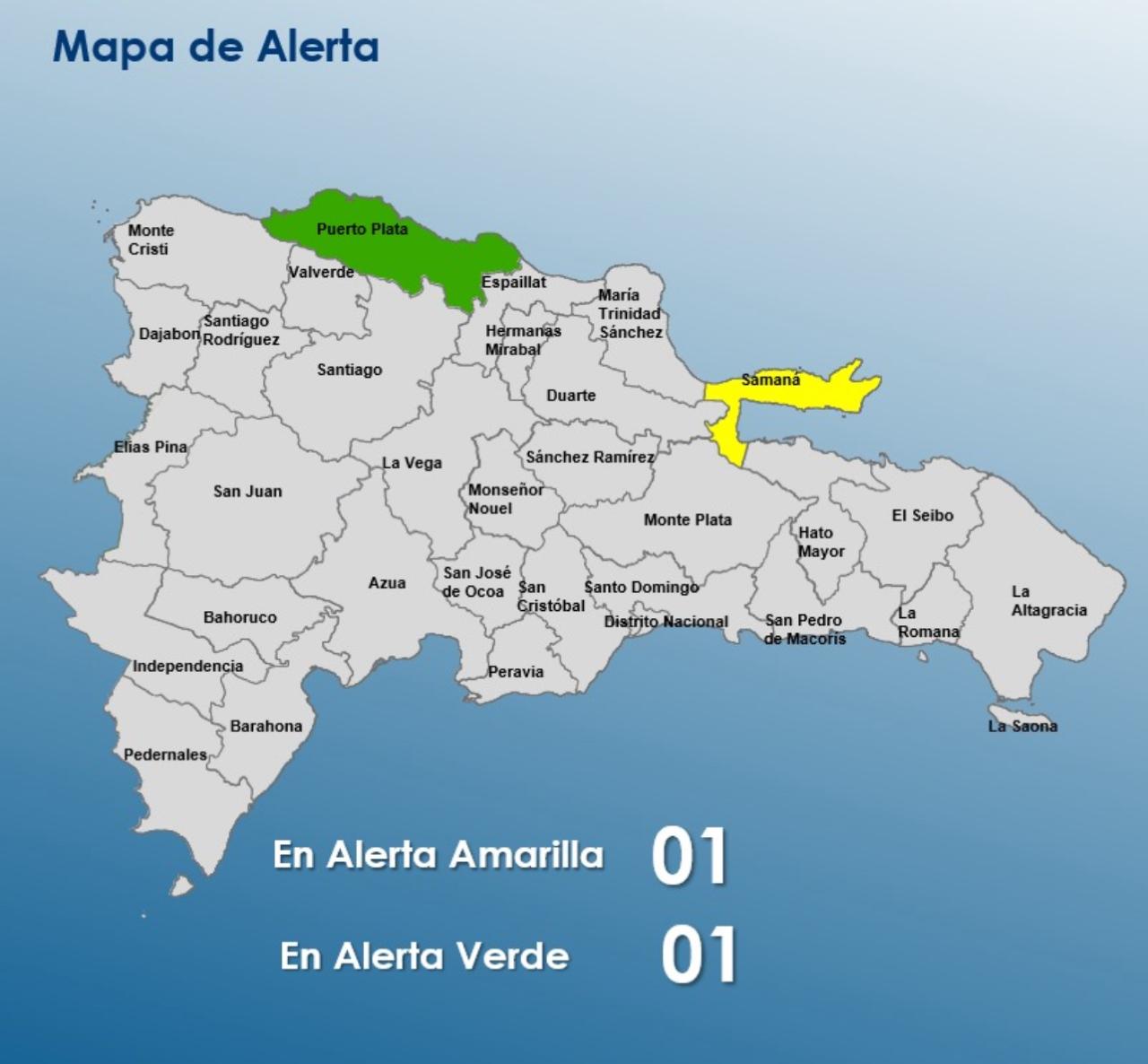 Puerto Plata única provincia en alerta verde, Samaná se mantiene en alerta amarilla