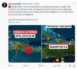 Se registra sismo de magnitud 5.1 en La Altagracia