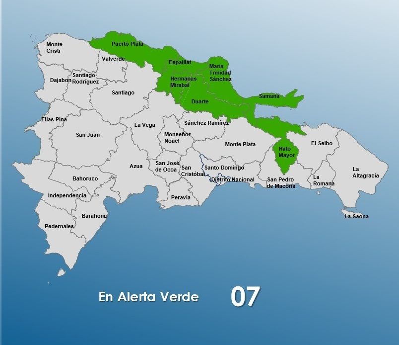 COE establece siete provincias en alerta verde por chubascos