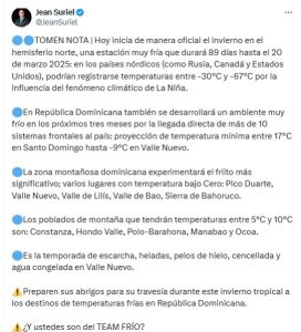 ¡Preparen sus abrigos! RD experimentará un ambiente muy frío en próximos tres meses