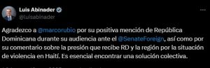 Abinader agradece mención de RD por Marco Rubio y resalta solución colectiva al tema haitiano