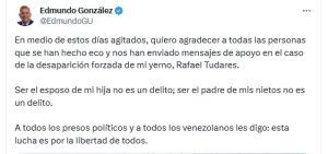 Edmundo González agradece apoyo brindado ante secuestro de su yerno 