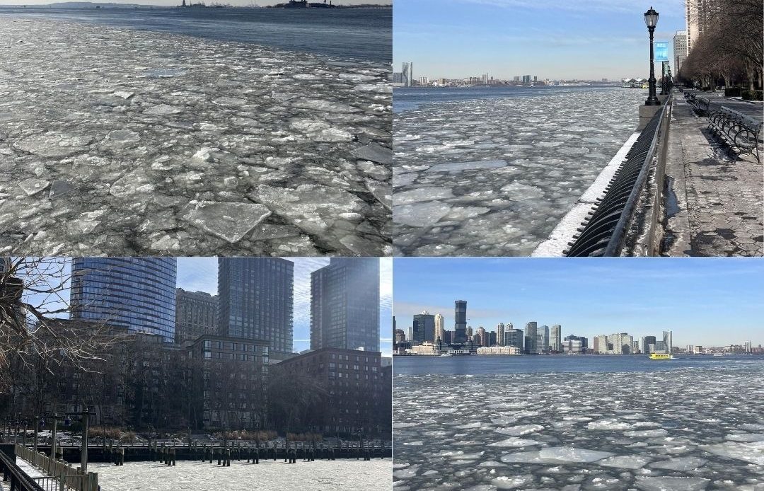 Así de congelado luce el Río Hudson, en Nueva York, por ola de frío polar