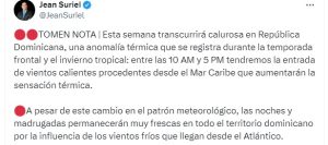 Semana calurosa en RD por anomalía térmica durante la temporada frontal 